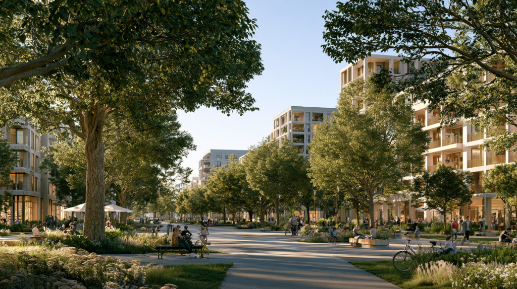 A future resilient quarter in a German city comprising of older and newer buildings